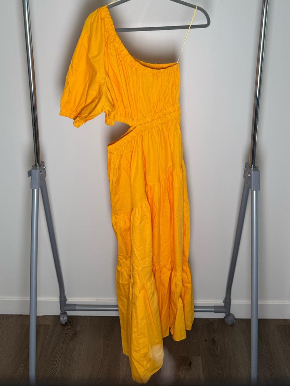 Mango One-Shoulder Cutout Yellow Maxi Dress